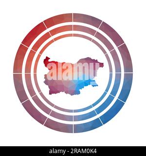 Bulgarisches Abzeichen. Leuchtendes, abgestuftes Landlogo in niedriger Poly-Optik. Mehrfarbiges, abgerundetes bulgarisches Schild mit Karte im geometrischen Stil für Ihre Infografik Stock Vektor