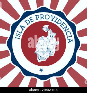 Isla de Providencia Badge. Rundes Logo der Insel mit dreieckiger Netzkarte und radialen Strahlen. EPS10-Vektor. Stock Vektor