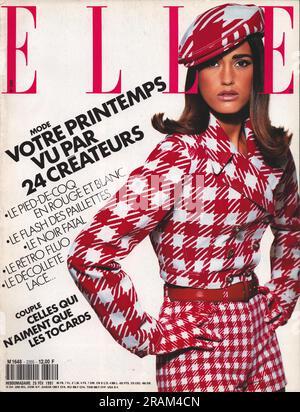 Model Yasmine Le Bon auf dem Cover von ELLE France 25. Februar 1991, Foto Gilles Bensimon erste Seite des französischen Vintage-Magazins Elle Stockfoto