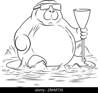 Walross am Strand. Nordpol-Welt.Einfache Liniendarstellung zum Ausmalen von Walross.Ausmalseite Stock Vektor