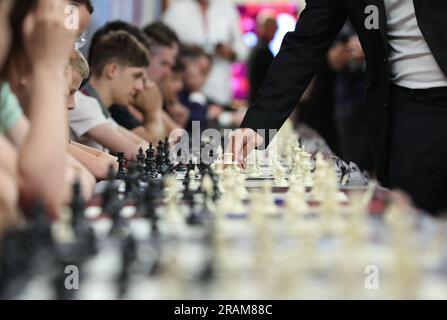 Zagreb, Kroatien. 04. Juli 2023. Magnus Carlsen, der beste Schachspieler der Welt, während der feierlichen Eröffnung des Schachturniers Rapid & Blitz der kroatischen Grand Chess Tour im Westin Hotel in Zagreb, Kroatien am 4. Juli 2023. Foto: Jurica Galoic/PIXSELL Credit: Pixsell/Alamy Live News Stockfoto