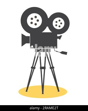 Filmkamera im Retro-Stil. Schwarze Filmkamera auf weißem Hintergrund. Filmfestival. Vektor Stock Vektor