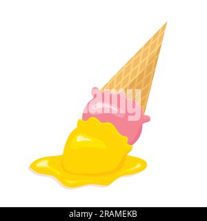 Eiscreme in einer Waffelform, die auf dem Kopf steht und schmilzt - Vektordarstellung - Vektordarstellung Stock Vektor