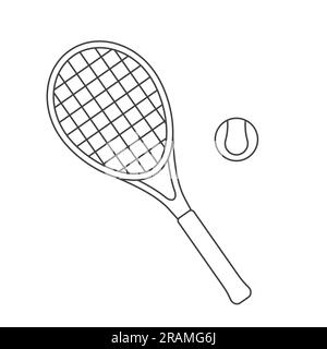 Schwarzer Umriss von Tennisschläger und Ball - Vektordarstellung Stock Vektor