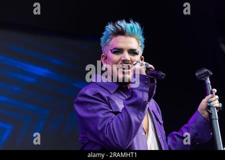 Adam Lambert trat auf der Hauptbühne von Pride in London auf, dem Trafalgar Square Stockfoto