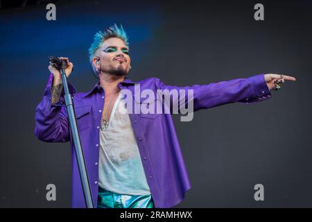 Adam Lambert trat auf der Hauptbühne von Pride in London auf, dem Trafalgar Square Stockfoto