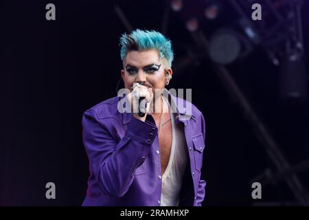 Adam Lambert trat auf der Hauptbühne von Pride in London auf, dem Trafalgar Square Stockfoto