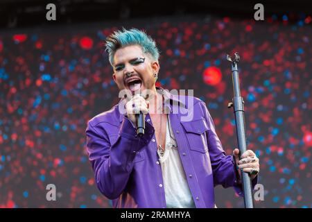 Adam Lambert trat auf der Hauptbühne von Pride in London auf, dem Trafalgar Square Stockfoto