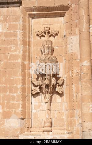 Mauerdetails in der Nähe des Eingangs zum Harem im Ishak Pasha Palast (İshak Paşa Sarayı) Stockfoto