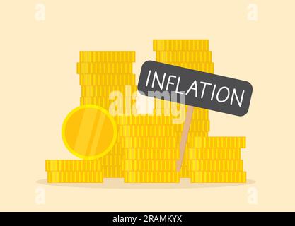 Auf dem Schild aufgedruckter Münzstapel und aufgedruckte Inflation – Vektordarstellung Stock Vektor