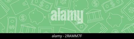 Grünes Banner mit Geld, Wirtschaft, investitionsbezogenen Symbolen – Vektordarstellung Stock Vektor
