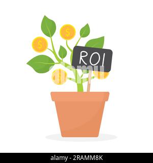 ROI-Konzept (Return on Investment), Anlage mit wachsendem Geld – Vektordarstellung Stock Vektor