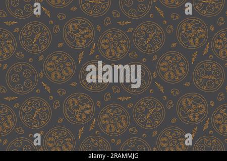 Nahtloses Muster verschiedener Pizzen und Inhaltsstoffe – Vektordarstellung Stock Vektor