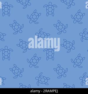 Blaues, nahtloses Sommermuster von Schildkröten, ideal zum Einpacken, Textilien, Tapeten, Grußkarten - Vektorbild Stock Vektor