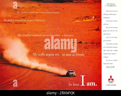 Werbung von Mitsubishi Pajero in einer Zeitschrift, 1995 Stockfoto