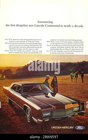 70 Lincoln Continental Werbespot in einer Zeitschrift 1969 Stockfoto