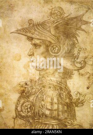 Profil eines Kriegers im Helm c.1472; Mailand, Italien von Leonardo da Vinci Stockfoto