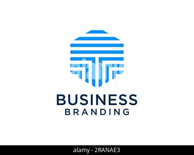 Abstraktes ursprüngliches Buchstabe-T-Logo. Blaue lineare Darstellung isoliert auf weißem Hintergrund. Verwendbar für Unternehmens-, Technologie- und Branding-Logos. Flacher Vektor - Logo D Stock Vektor