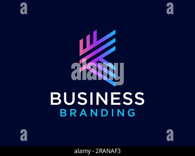 Abstraktes ursprüngliches Logo mit Buchstabe K. Roter Blau Verlaufender Geometrischer Pfeil Rasterbild. Verwendbar für Unternehmens- und Technologielogos. Design-Te Mit Flat-Vector-Logo Stock Vektor