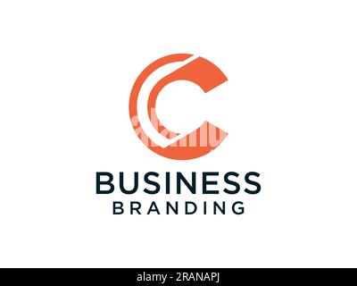 Abstraktes ursprüngliches Logo mit Buchstabe C. Orangefarbene Linienart auf weißem Hintergrund isoliert. Verwendbar für Unternehmens- und Technologielogos. Design-Temp. Für Flat-Vector-Logo Stock Vektor