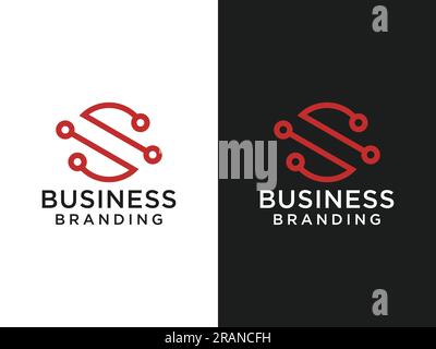 Abstraktes erstes Buchstabe-S-Logo. S Symbol verknüpft mit Radiallinie außerhalb isoliert auf doppeltem Hintergrund. Verwendbar für Unternehmens- und Technologielogos. Flach V Stock Vektor