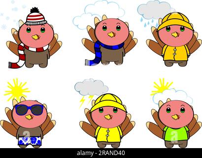 putenwetter-Kawaii-Cartoon-Pack-Kollektion im Vektorformat Stock Vektor
