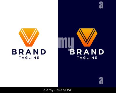 Abstraktes Anfangsbuchstabe V Logo. Schwarze und orangefarbene geometrische Form, isoliert auf weißem Hintergrund. Verwendbar für Unternehmens- und Branding-Logos. Flaches Vektorprotokoll Stock Vektor