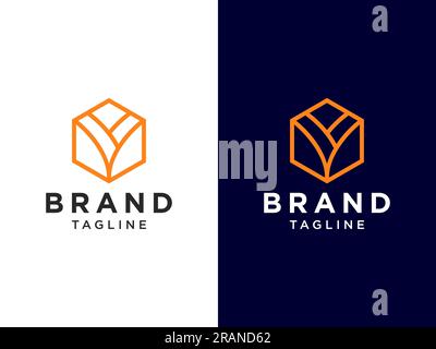 Abstraktes Anfangsbuchstabe V Logo. Schwarze und orangefarbene geometrische Form, isoliert auf weißem Hintergrund. Verwendbar für Unternehmens- und Branding-Logos. Flaches Vektorprotokoll Stock Vektor