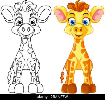 Farbseitenumriss der Abbildung „Süße Giraffe“ Stock Vektor