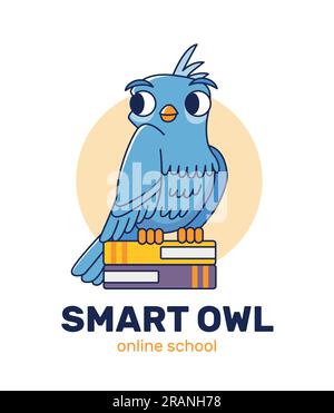 Eule auf Büchern. Süßer Vogel. Logo für Bildungseinrichtungen. Vektordarstellung Stock Vektor