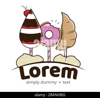 Logo mit Kuchen. Süßigkeiten, Vektordarstellung Stock Vektor