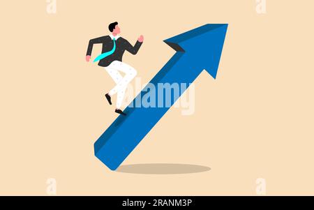 Ein junger Geschäftsmann beeilt sich, bestehend aus einer Finanzgrafik, einem Zeichentrickfilm, einer Vektorgrafik, einem flachen Geschäftssymbol Stock Vektor