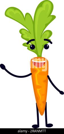 Lächeln und winken Karotten-Cartoon-Charaktervektor Stock Vektor