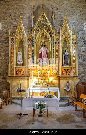 Altar in der Kirche Miralcamp (Pla d'Urgell, Lleida, Katalonien, Spanien) ESP: Retablo en el interior de la iglesia de Miralcamp (Lérida) Stockfoto