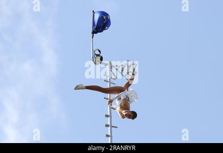 Märkisch Oderland: Das Foto zeigt Sophie, Künstlerin der Falko Traber High Wire Show im Kulturpark in Strausberg (Foto: Simone Kuhlmey/Pacific Press/Sipa USA) Stockfoto