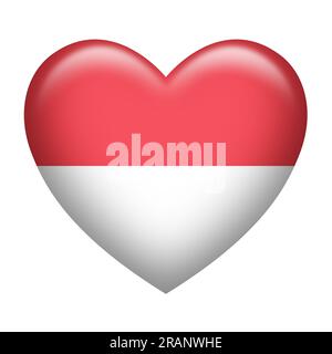 Herzform von Indonesien oder Monaco Insignia isoliert auf weiß Stockfoto