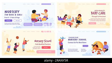 Landing-Page-Design-Set für Kindergartenangebot Stock Vektor