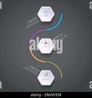 Infografik Konzept - Flussdiagramm-Design - Zeitachse mit Sechsecken Stock Vektor