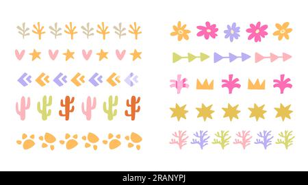 Handgezeichnete Boho Doodle Borders Setzen Süße Konturen Stock Vektor