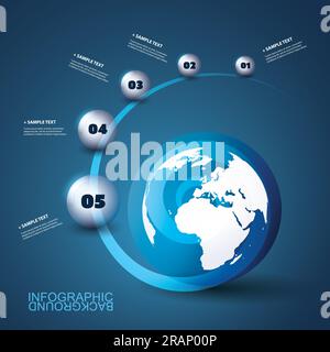 Infografik-Vorlage für moderne Unternehmen mit Erdkugeln und Spiralsphären Stock Vektor