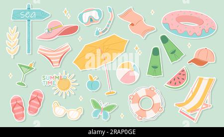 Sommerliches Set mit süßen Elementen Stock Vektor