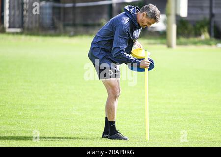 Lier, Belgien. 05. Juli 2023. Alexander Blessin, Cheftrainer der Union, wurde während einer Trainingseinheit der belgischen Fußballmannschaft Royale Union Saint-Gilloise in der ersten Division vor der Saison 2023-2024 am Mittwoch, den 05. Juli 2023 in Lier abgebildet. BELGA FOTO TOM GOYVAERTS Kredit: Belga News Agency/Alamy Live News Stockfoto