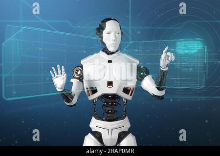 Robotik und KI für die Zukunft. 3D-Rendering. Stockfoto