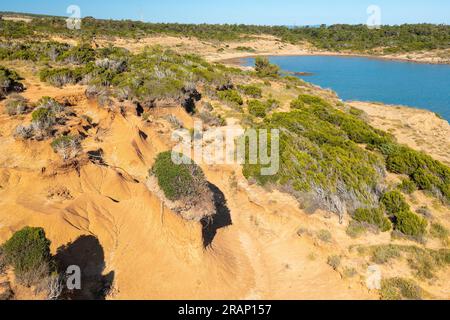 Geologische Sandsteinformationen auf der Halbinsel Lopar, Rab Island, Kroatien Stockfoto