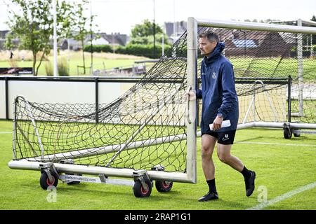 Lier, Belgien. 05. Juli 2023. Alexander Blessin, Cheftrainer der Union, wurde während einer Trainingseinheit der belgischen Fußballmannschaft Royale Union Saint-Gilloise in der ersten Division vor der Saison 2023-2024 am Mittwoch, den 05. Juli 2023 in Lier abgebildet. BELGA FOTO TOM GOYVAERTS Kredit: Belga News Agency/Alamy Live News Stockfoto