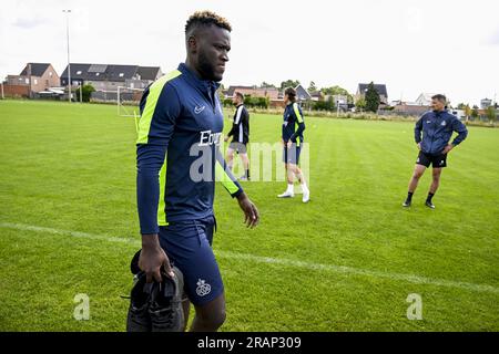 Lier, Belgien. 05. Juli 2023. Victor Boniface von Union wurde während einer Trainingseinheit der belgischen Fußballmannschaft Royale Union Saint-Gilloise in der Saison 2023-2024 am Mittwoch, den 05. Juli 2023 in Lier gezeigt. BELGA FOTO TOM GOYVAERTS Kredit: Belga News Agency/Alamy Live News Stockfoto