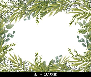 Vorlage in Aquarellgrün für Hochzeitseinladungen und Grußkarte. Blumenhintergrund. Handgezeichnete Illustration. Stockfoto