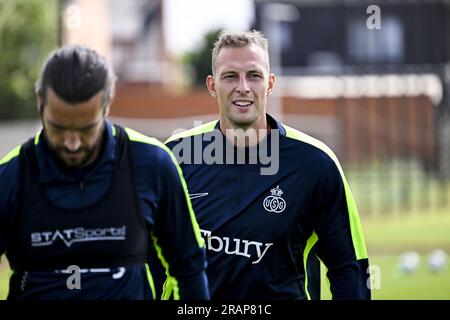 Lier, Belgien. 05. Juli 2023. Gustaf Nilsson von Union wurde während eines Trainings der belgischen Fußballmannschaft Royale Union Saint-Gilloise in der ersten Liga vor der Saison 2023-2024 am Mittwoch, den 05. Juli 2023 in Lier gezeigt. BELGA FOTO TOM GOYVAERTS Kredit: Belga News Agency/Alamy Live News Stockfoto