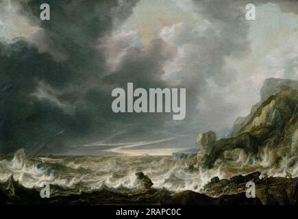 Schiff in Not vor der Rocky Coast von Simon de Vlieger Stockfoto