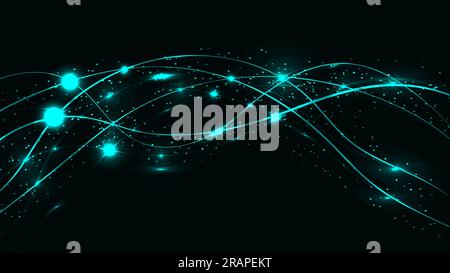 Abstraktes Grün schöne digitale, moderne, magische, glänzende Neontextur mit Linien und Wellen, Streifen, Hintergrund. Stock Vektor
